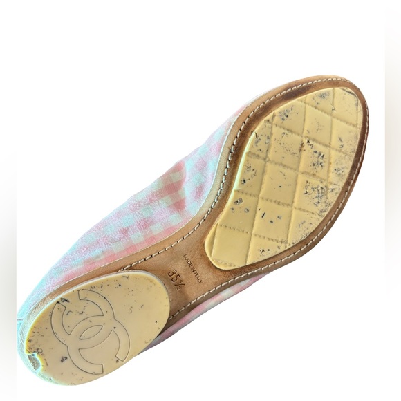 CHANEL Ballerines Light Pink Fabric White Leather Trim Flats EU 35.5 US 5 - Picture 4 of 11